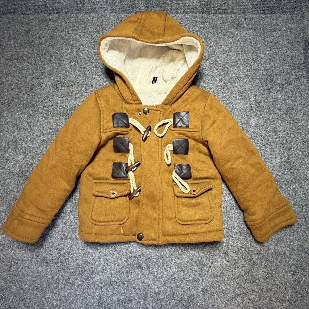 Vangull Toddler Boys Hooded Pea Button Fleece Coat Size 110 Soft Lined Jacket